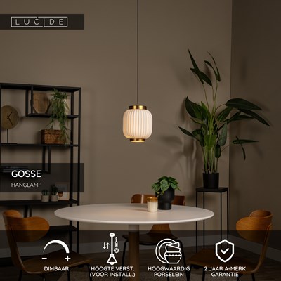 Lucide GOSSE - Hanglamp - Ø 19,5 cm - 1xE27 - Wit